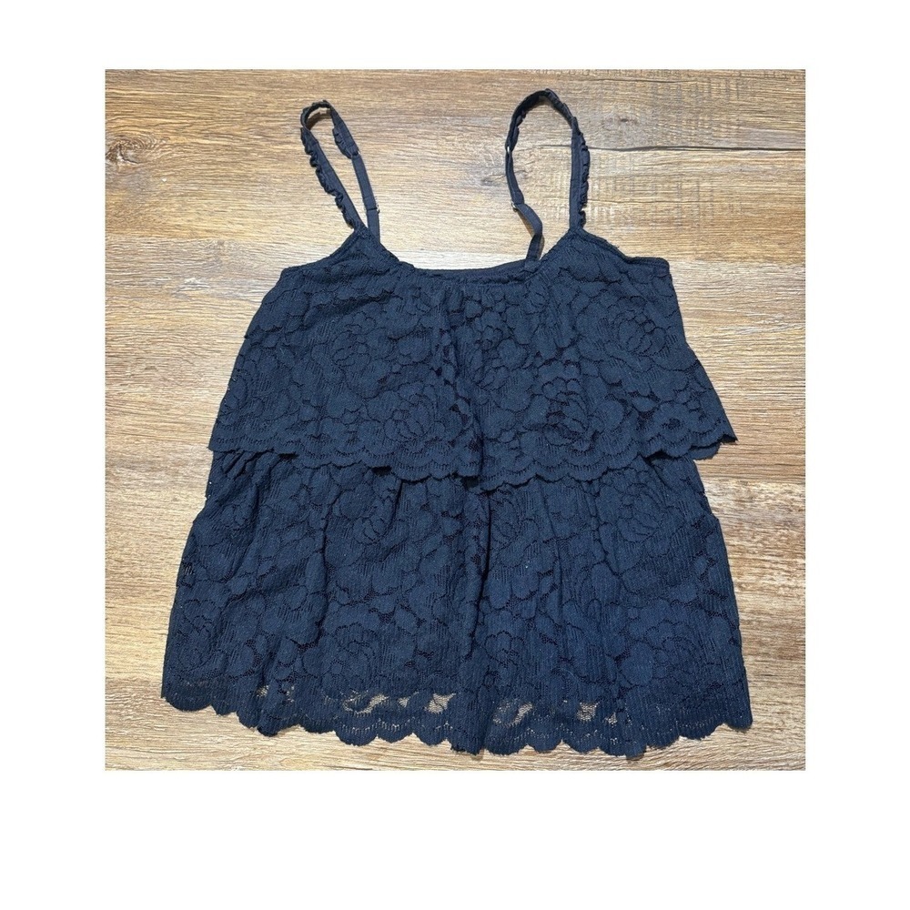 Abercrombie & Fitch Womens Small Black Lace Tiered Cami Tank Top Straps